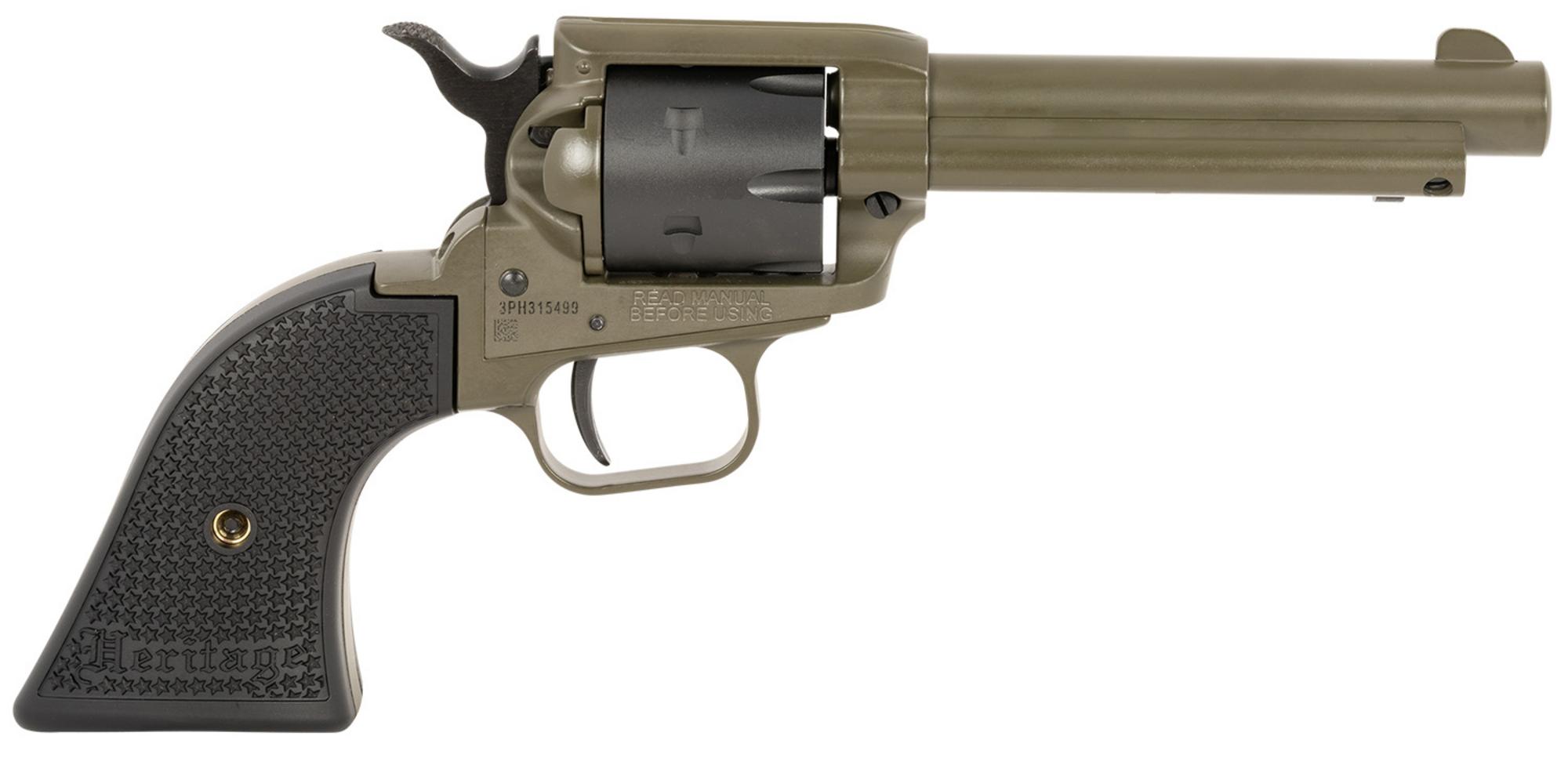 Heritage Rough Rider Revolver RR22T4, 22 LR, 4.75", Black Star Polymer Grips, OD Green Cerakote Finish, 6 Rds