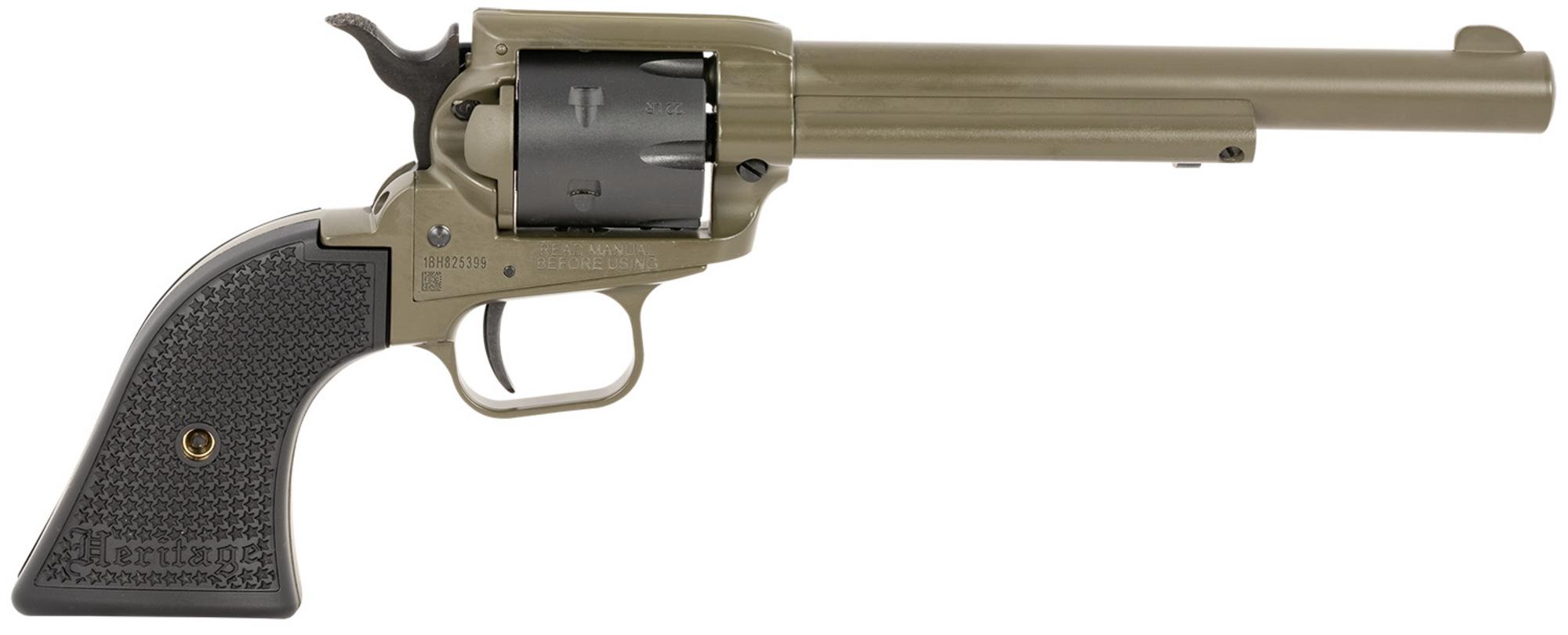 Heritage Rough Rider Revolver RR22T6, 22 LR, 5.56", Black Star Polymer Grips, OD Green Cerakote Finish