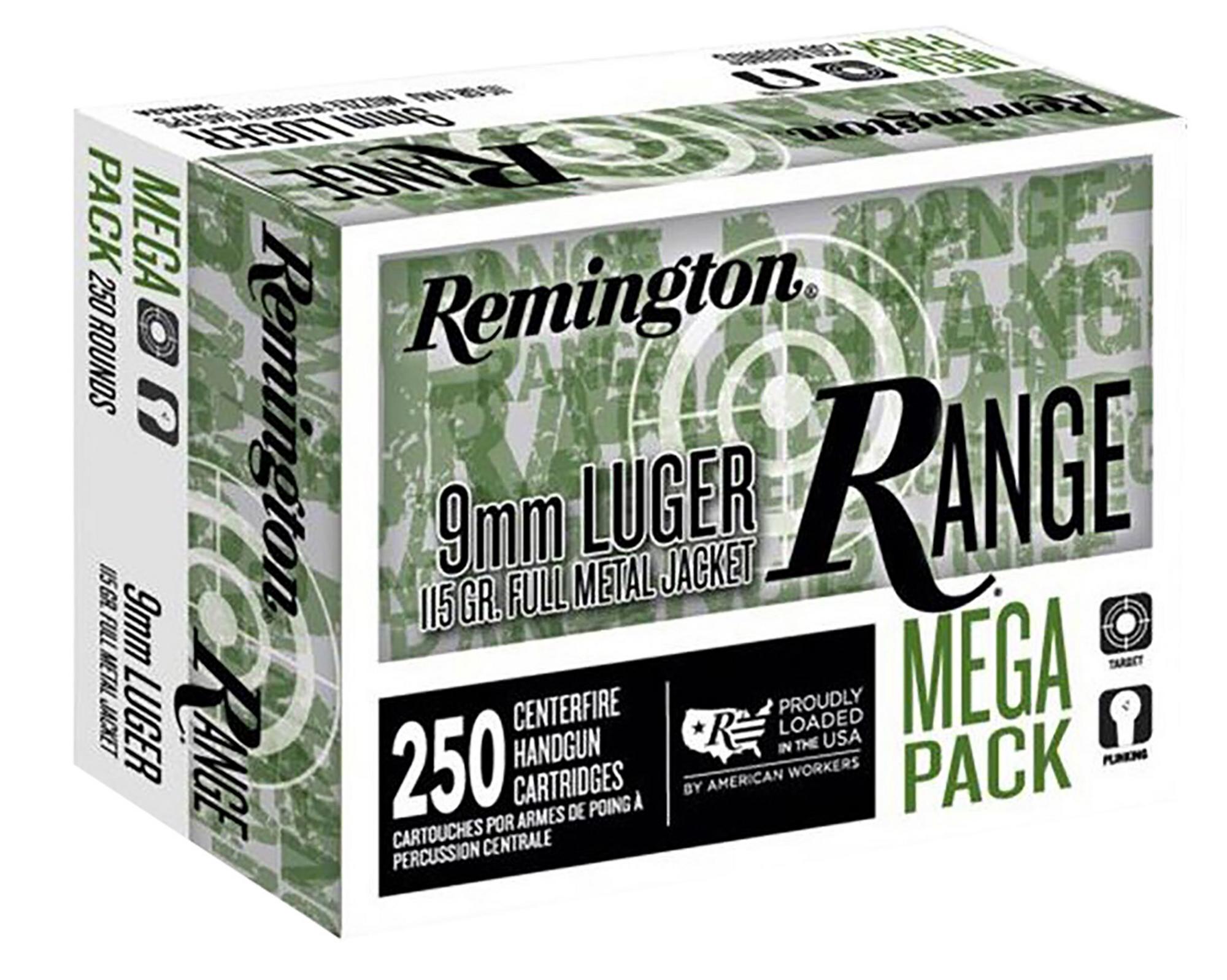 Remington Range Value Pack Pistol Ammunition R23965, 9mm, FMJ, 115 gr, 1145 fps, 250 Rd/Bx