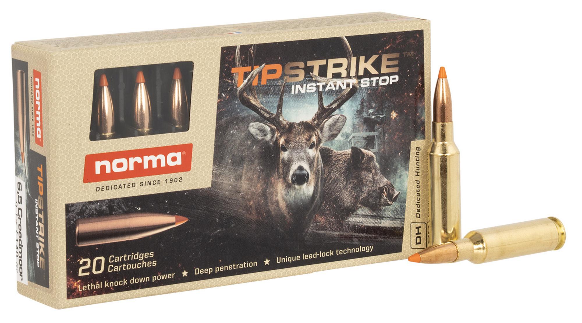 Norma Tipstrike Rifle Ammunition 20166512, 6.5 Creedmoor, Polymer Tip, 140 gr, 2625 fps, 20 Rd/Bx