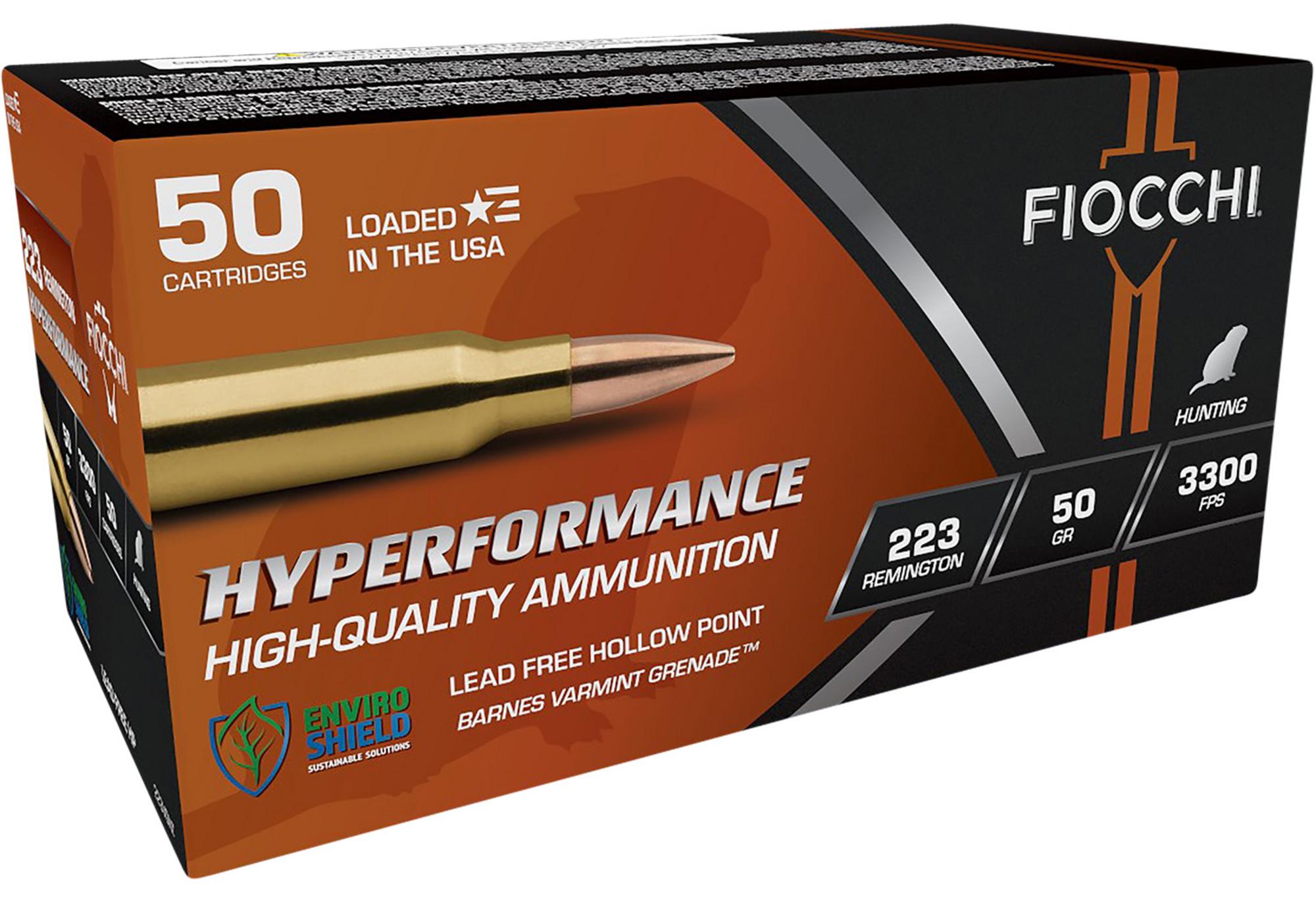 Fiocchi Hyperformance Rifle Ammunition 223VGNT, 223 Remington, Barnes Varmint Grenade, 50 gr, 3300 fps, 50 Rd/Bx