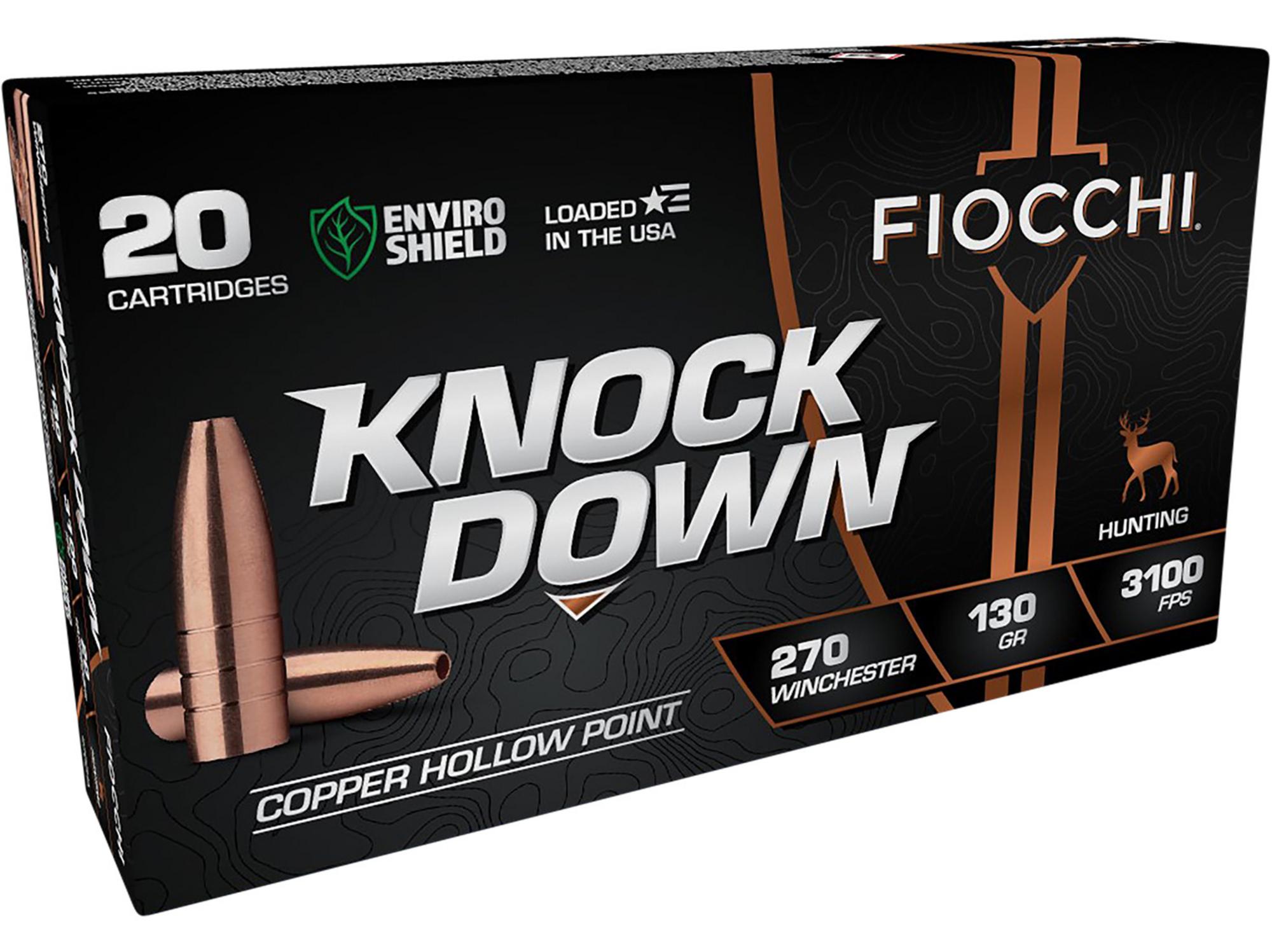 Fiocchi Knock Down Rifle Ammunition 270CHA, 270 Win, Hollow Point, 130 gr, 3100 fps, 20 Rd/Bx