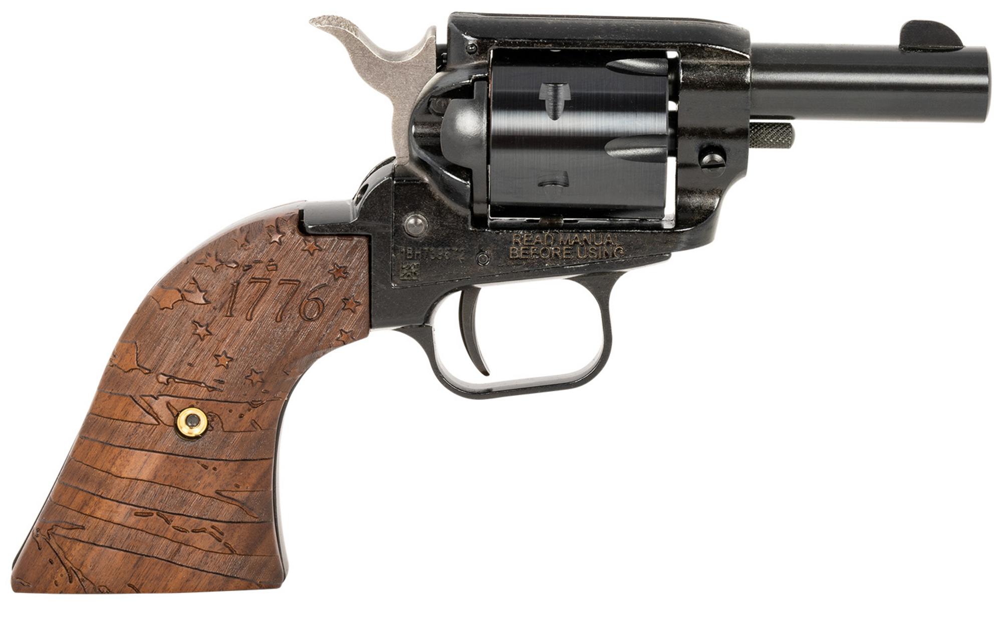 Heritage Barkeep Revolver BK22B2WBRN35, 22 LR, 2.68", Wood w/1776 Flag Engraved Grips, Black Oxide Finish, 6 Rds