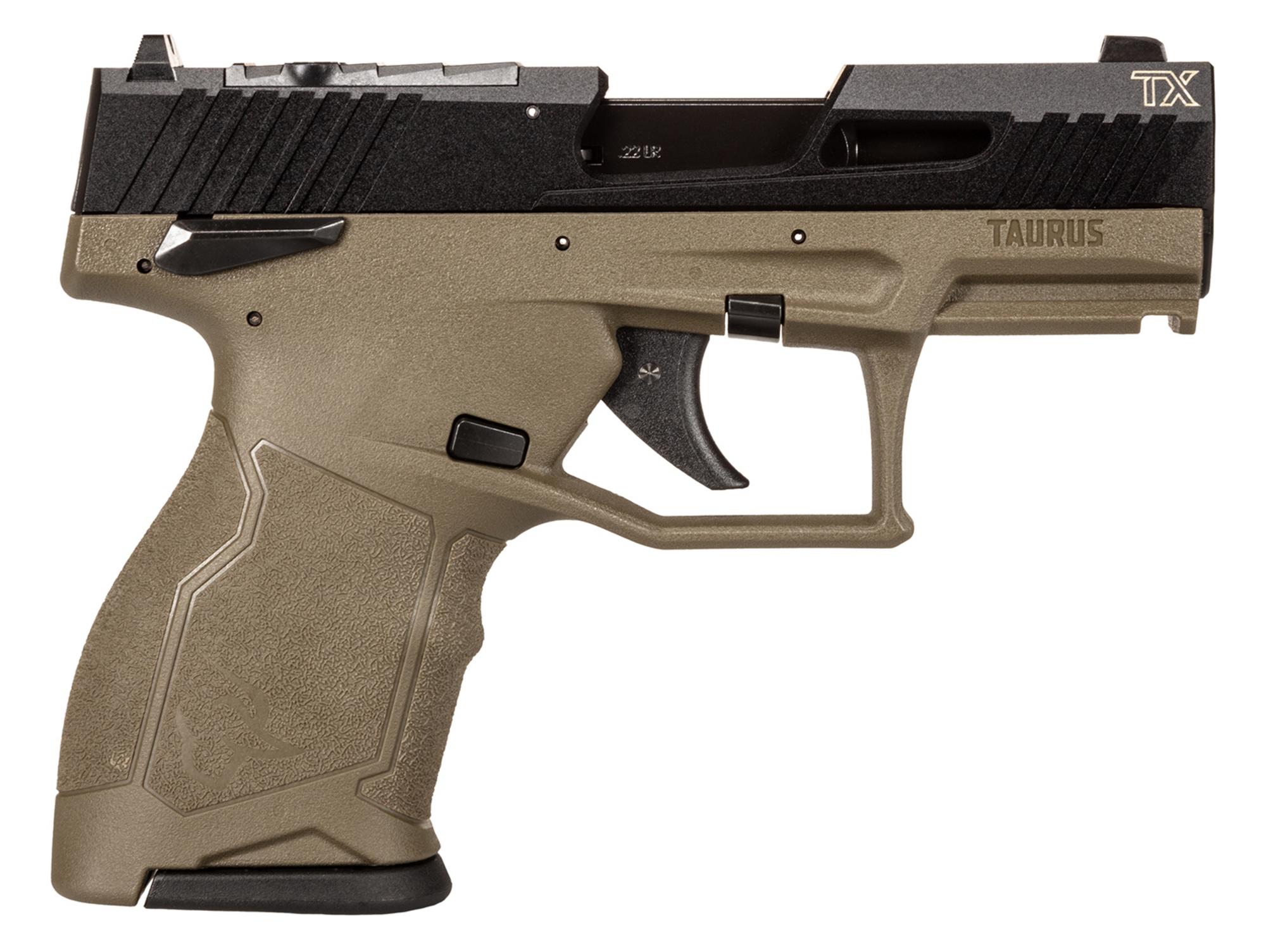 Taurus TX22C Compact Pistol 1TX22131O, 22 LR, 3.60", OD Green Grips, Black Hard-Coat Finish Slide, Optic Ready, 13 Rds