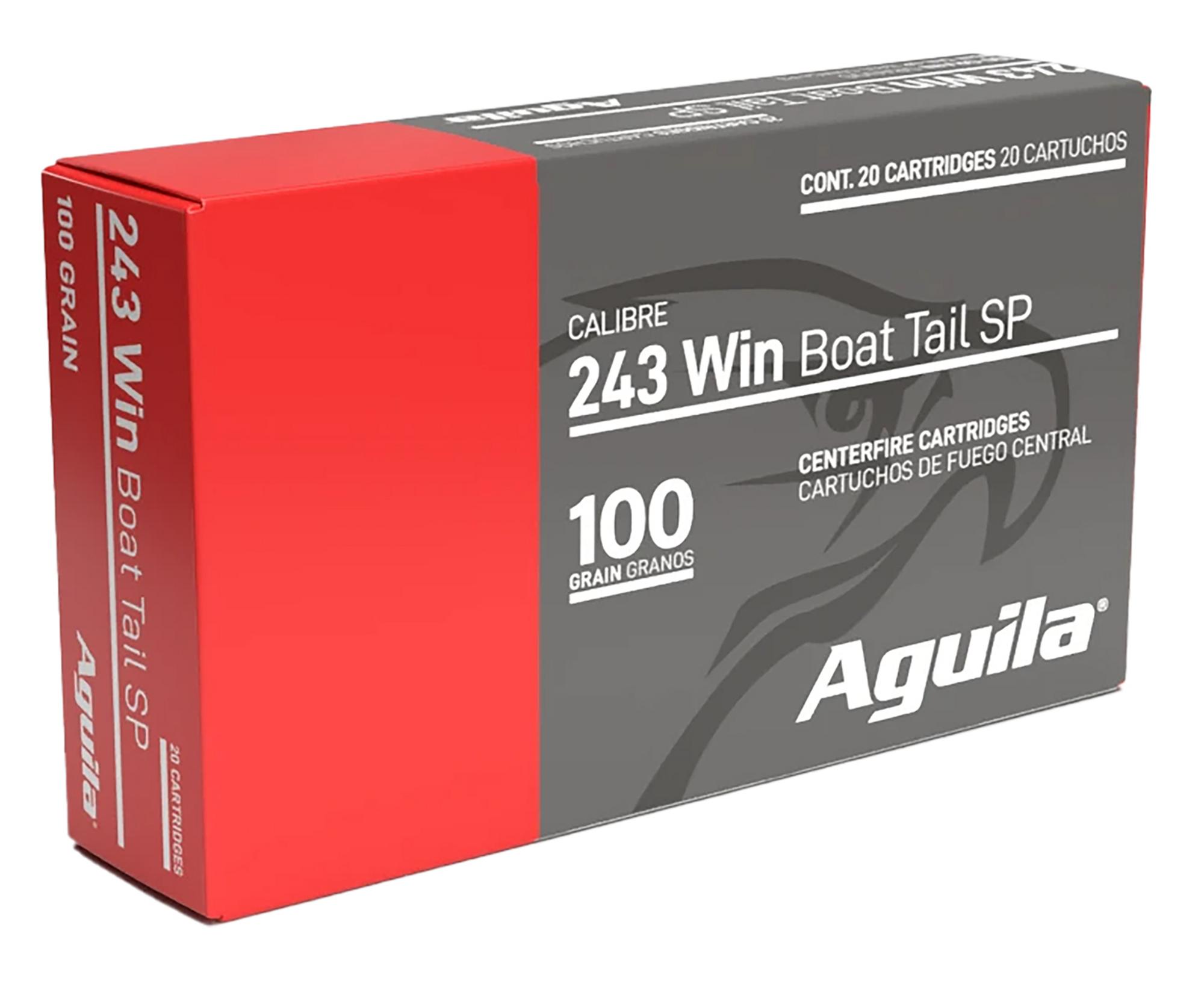Aguila Rifle Ammunition 8047AG, 243 Win, InterLock Boat Tail Soft Point, 100 gr, 2690 fps, 20 Rd/Bx