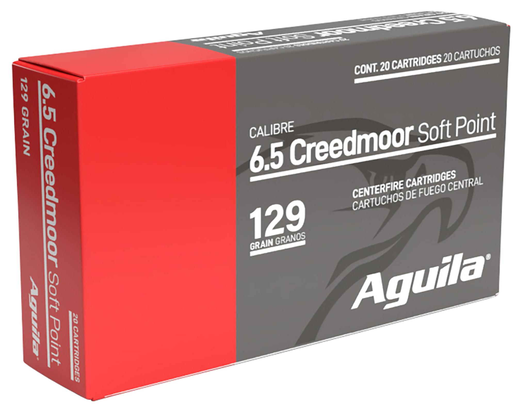 Aguila Rifle Ammunition 81489AG, 6.5 Creedmoor, InterLock Boat Tail Soft Point, 129 gr, 2810 fps, 20 Rd/Bx