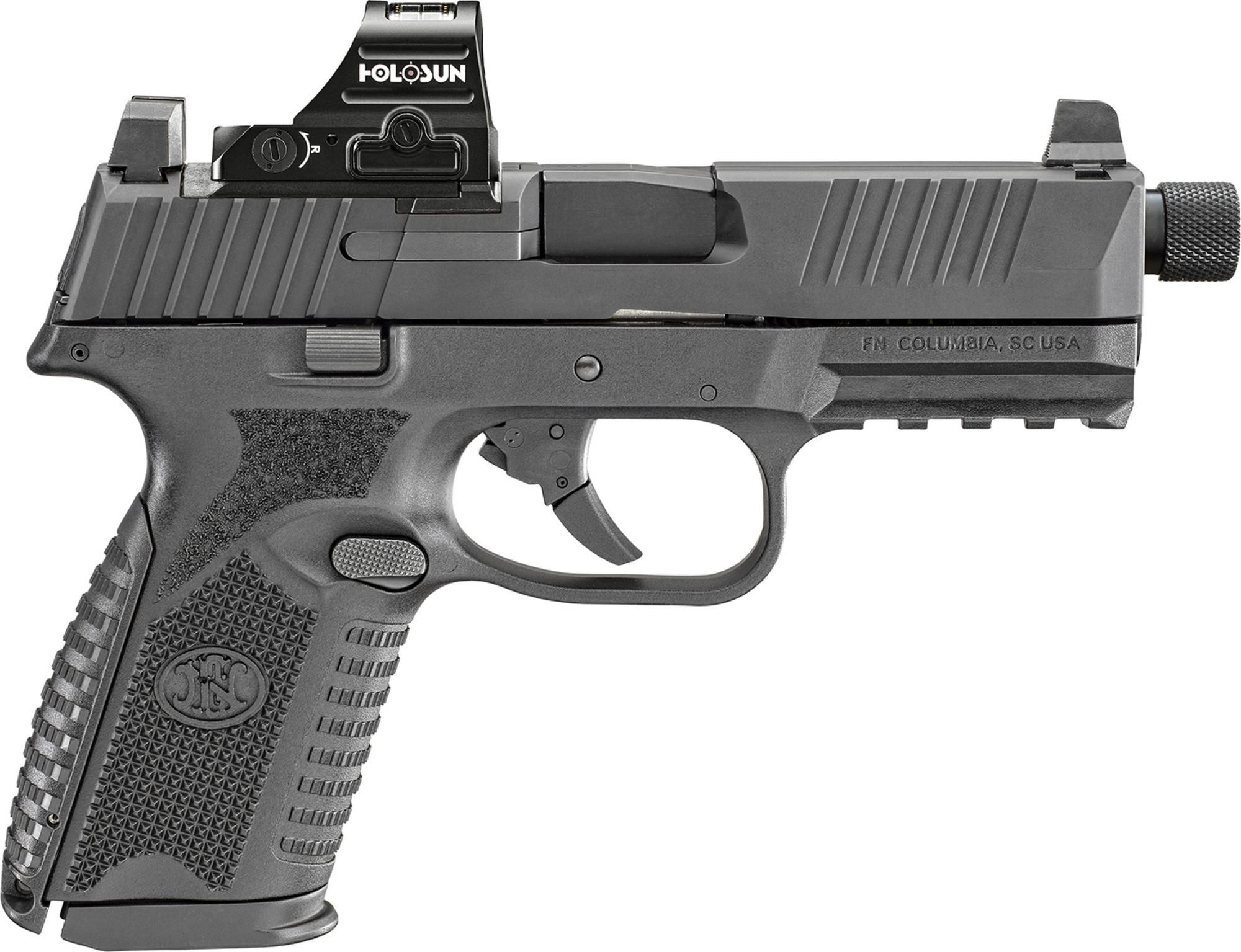 FN Herstal 509MT Compact Pistol 66101936, 9mm, 4.50", Black Polymer Grips, Matte Black Finish, w/Holosun 407C Optic, Threaded, 15/24 Rds