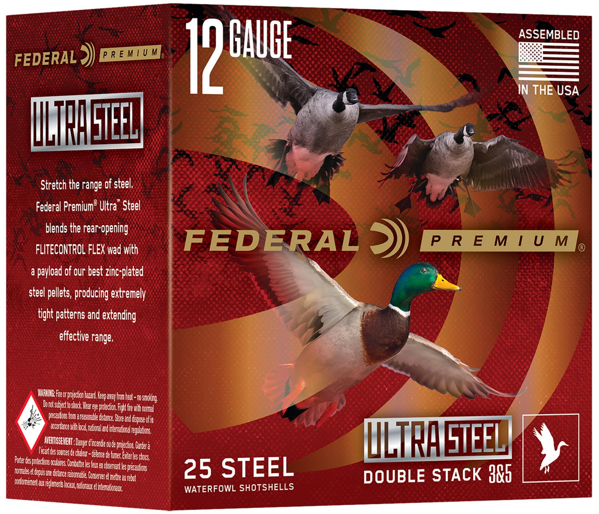 Federal Premium Shotshells PWUX14224, 12 Gauge, 3", 1 1/4 oz, 1450 fps, #2/4 Steel Shot, 25 Rds/box