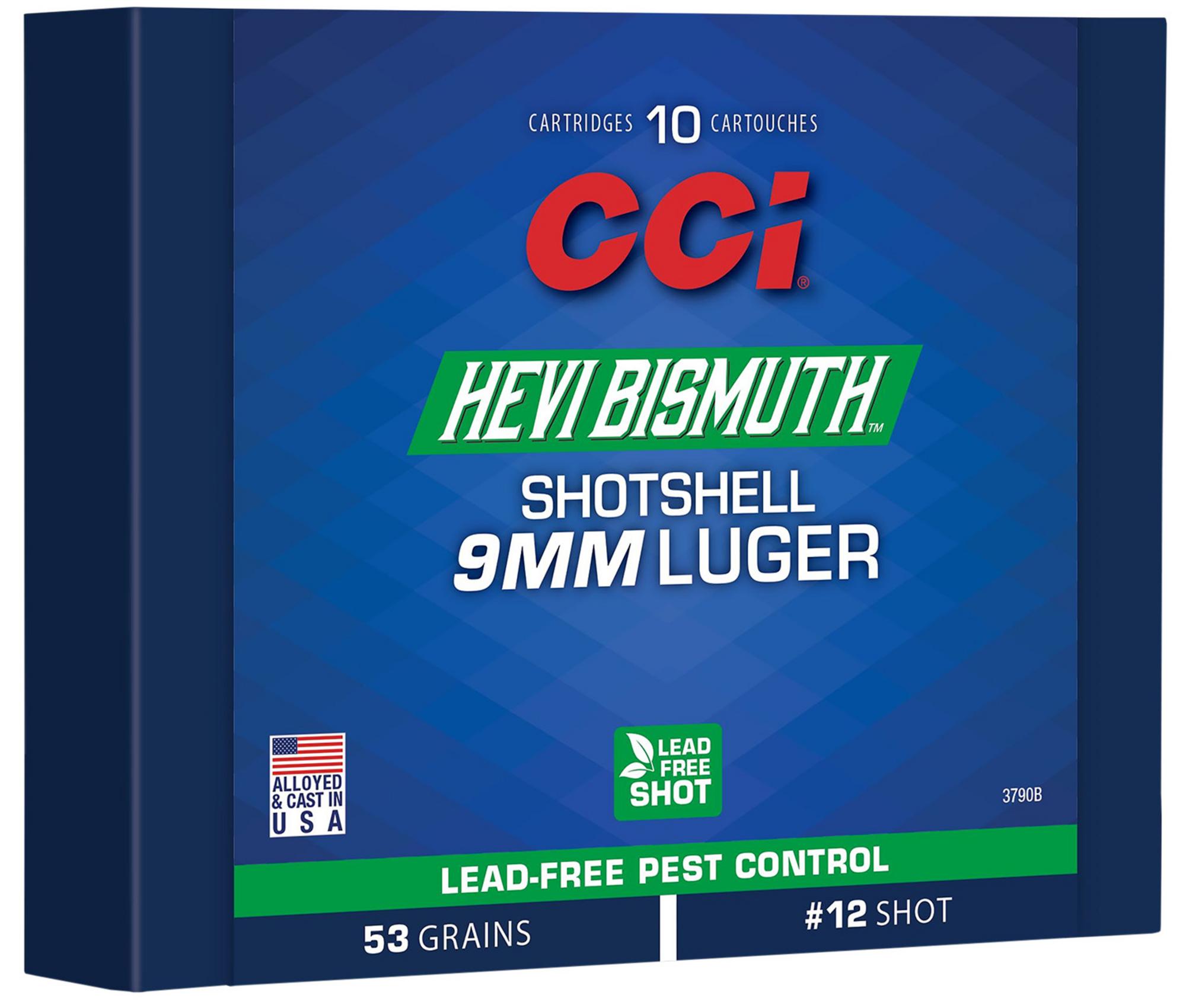CCI Hevi-Bismuth Pest Control Pistol Ammunition 3790B, 9mm Luger, 53 gr, #12 Shot, 10 Rd/Bx