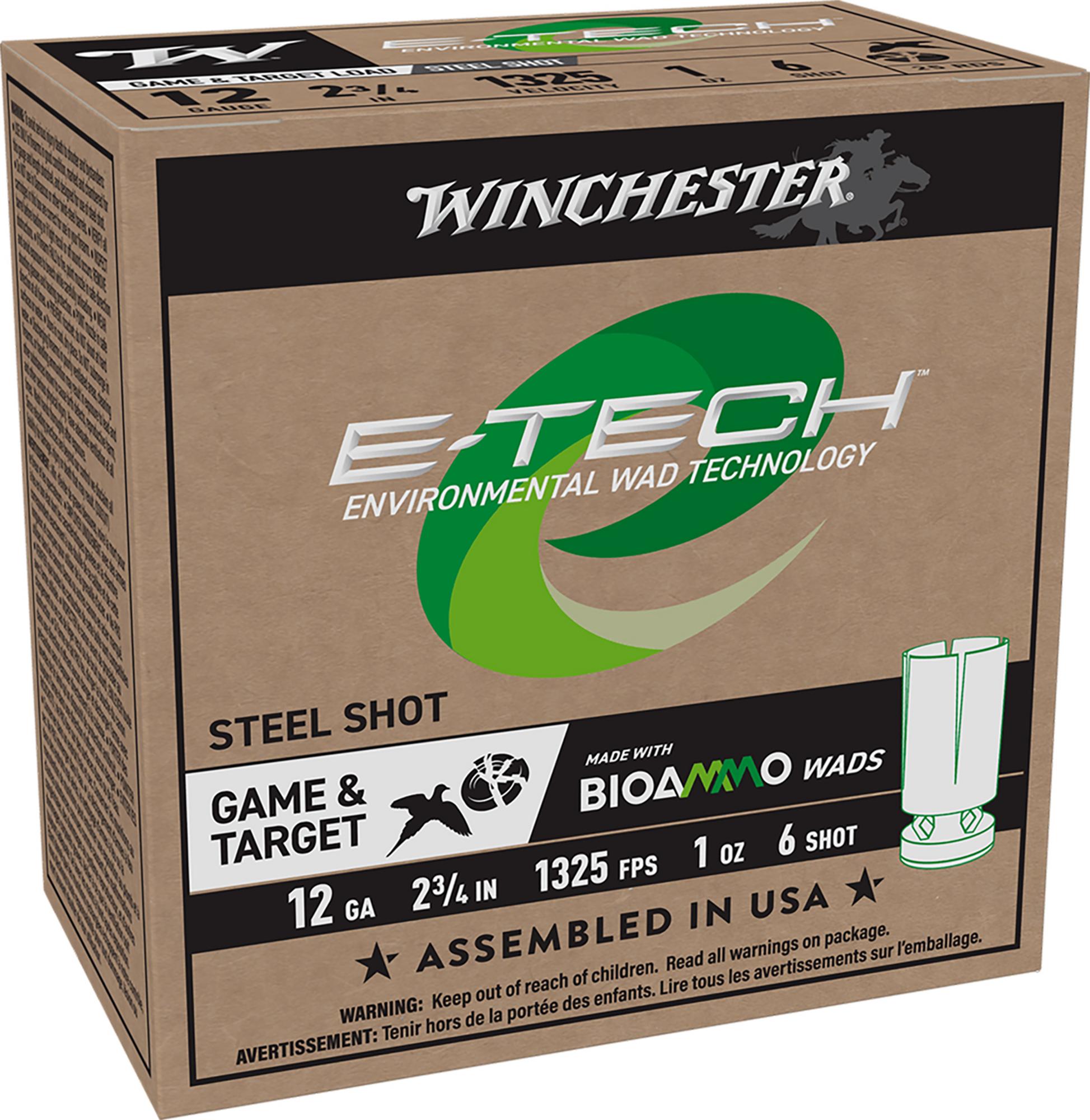 Winchester E-Tech Shotshells WCL12S6, 12 Gauge, 2-3/4", 1 oz, 1325 fps, #6 Steel Shot, 25 Rds/box