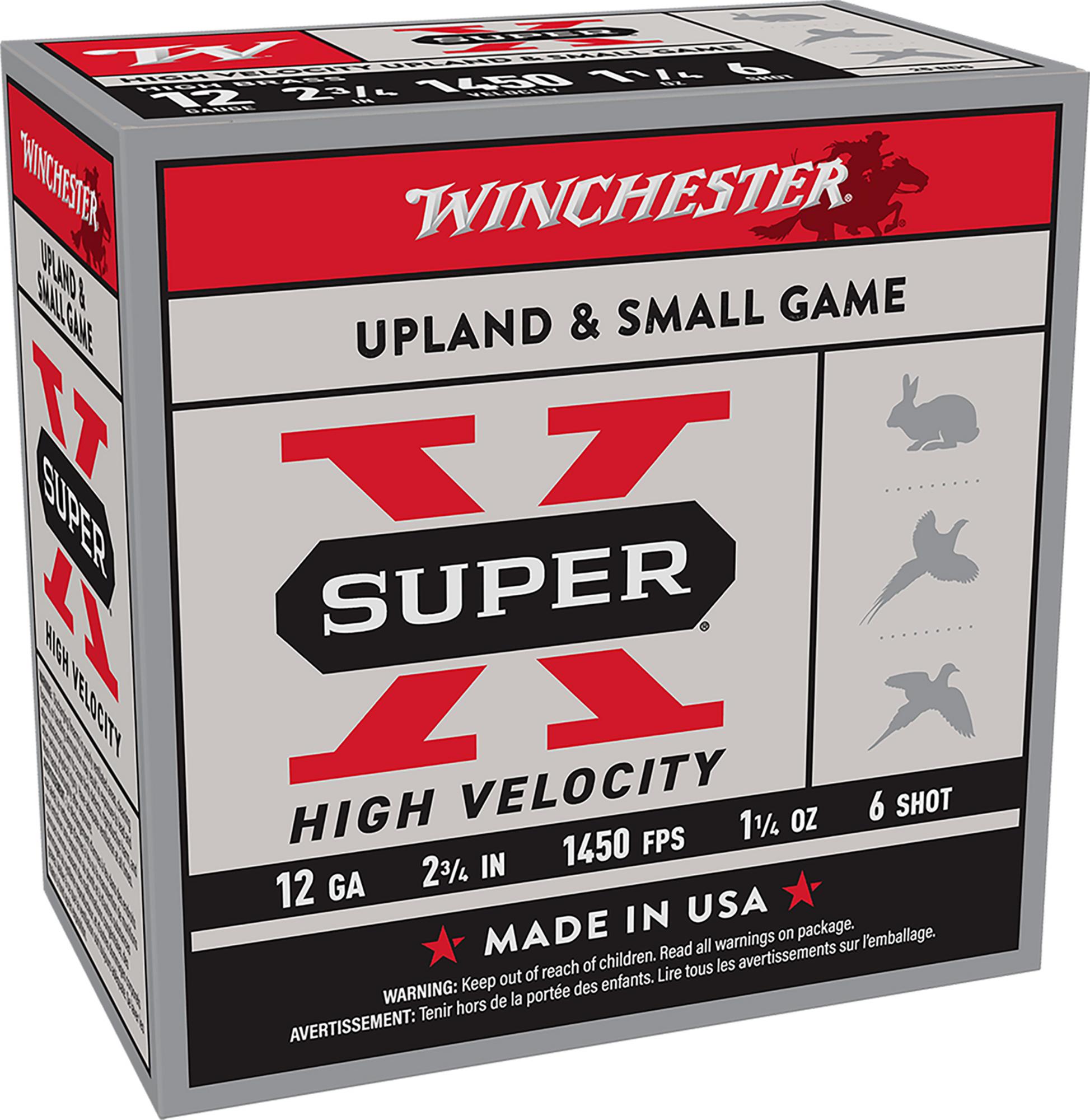 Winchester Super X High Velocity Shotshells X12HV6, 12 Gauge, 2-3/4", 1 1/4 oz, 1450 fps, #6 Steel Shot, 25 Rds/box