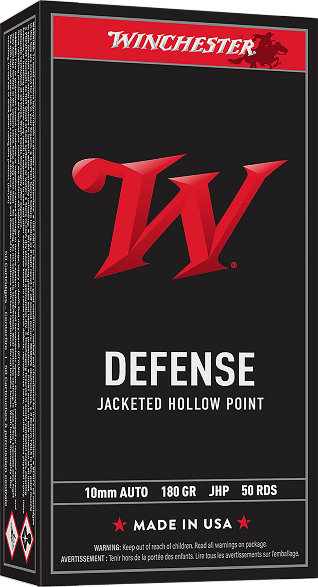 Winchester Defense Pistol Ammunition USA10JHP, 10mm, JHP, 147 gr, 1235 fps, 50 Rd/Bx
