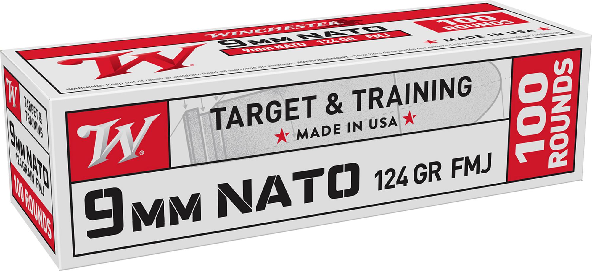 Winchester Target & Training Pistol Ammunition W9NATOVP, 9mm, FMJ, 124 gr, 100 Rd/Bx