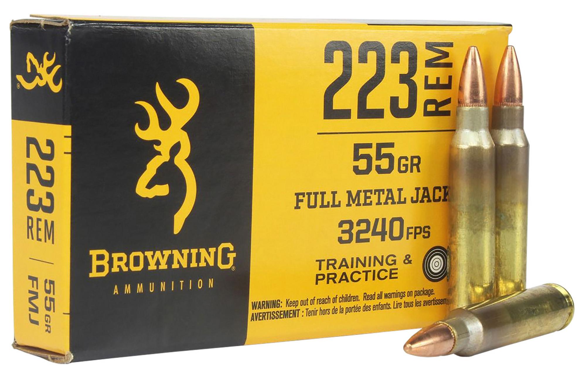 Browning Training & Practice Rifle Ammunition B192802231, 223 Remington, Full Metal Jacket, 55 gr, 3240 fps, 20 Rd/Bx