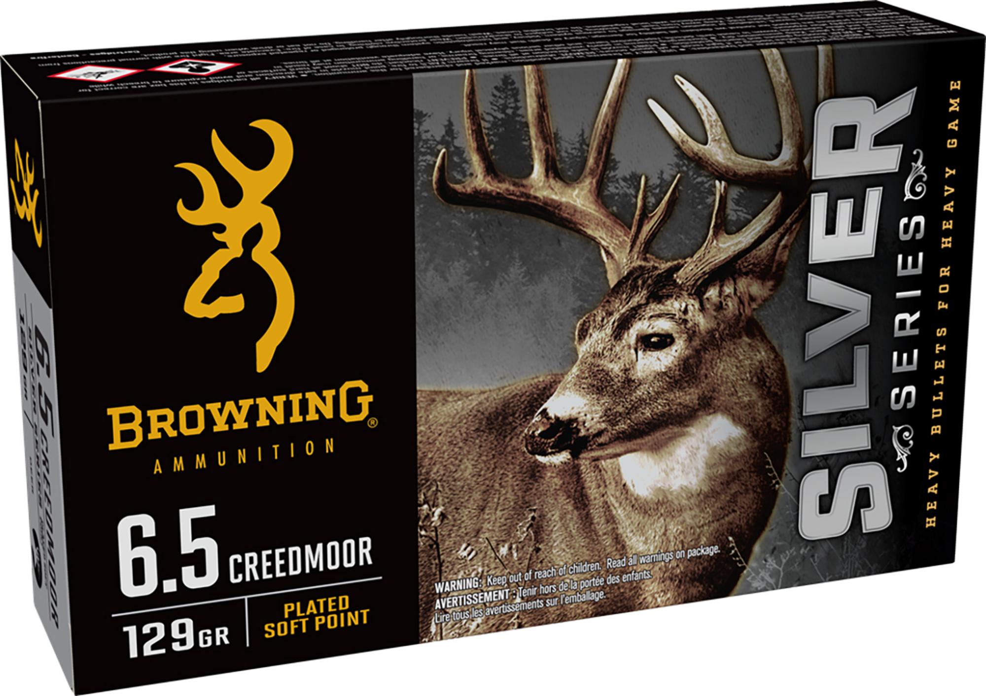 Browning Silver Rifle Ammunition B192600651, 6.5 Creedmoor, Plated Soft Point, 129 gr, 2820 fps, 20 Rd/Bx