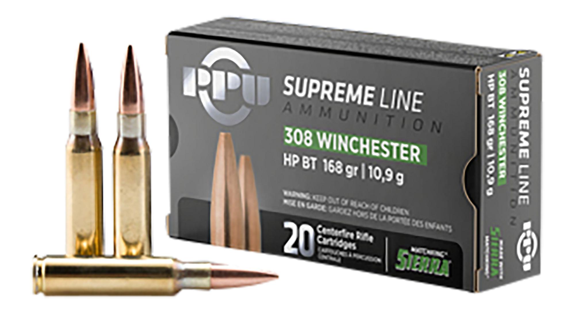Prvi Partizan Supreme Rifle Ammunition PPMK308, 308 Win, Sierra MatchKing BTHP, 168 gr, 20 Rd/Bx