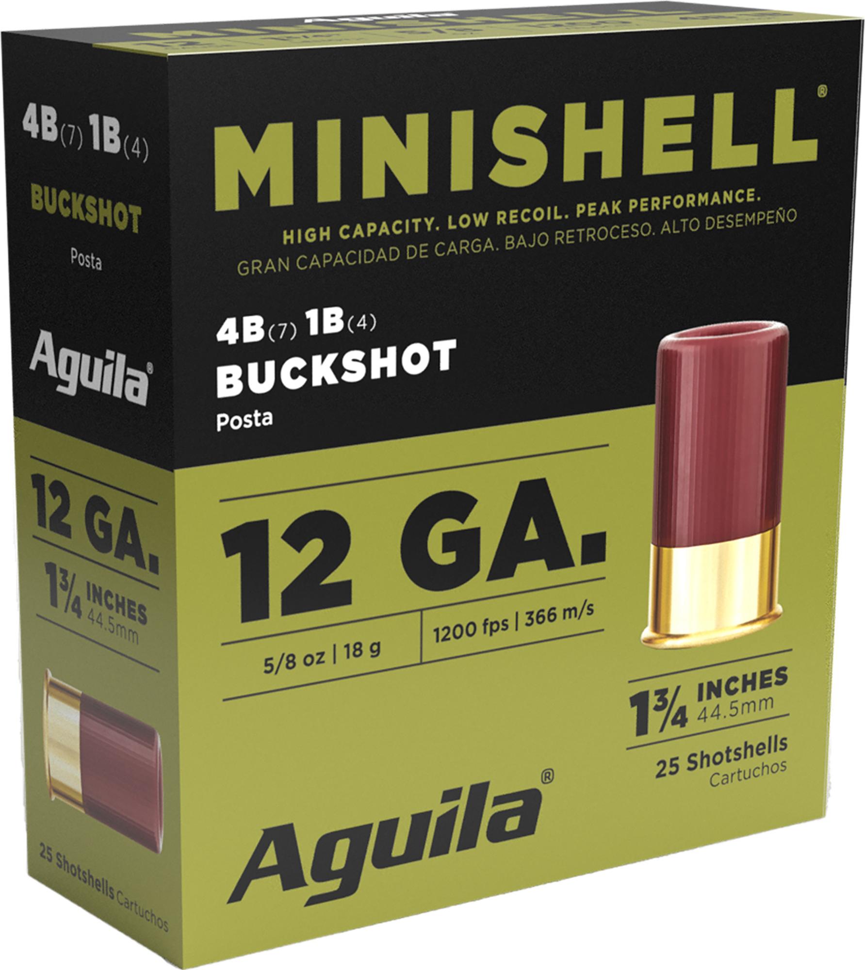 Aguila Minishell Buckshot Shotshells 1CHB1385, 12 Gauge, 1-3/4", 5/8 oz, 1200 fps, #4B (7P)/1B (4P) Lead Buckshot, 25 Rds/box