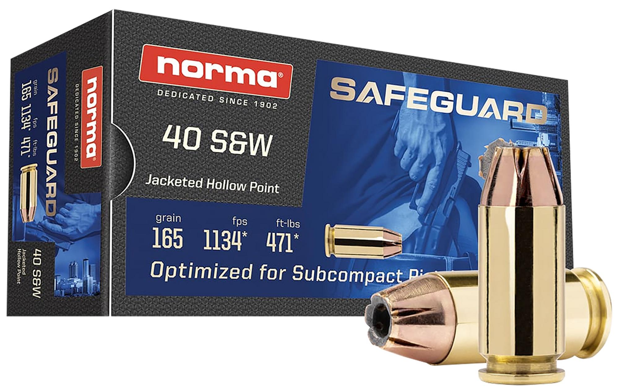Norma Safeguard Pistol Ammunition 801407887, 40 S&W, JHP, 165 gr, 1134 fps, 50 Rd/Bx