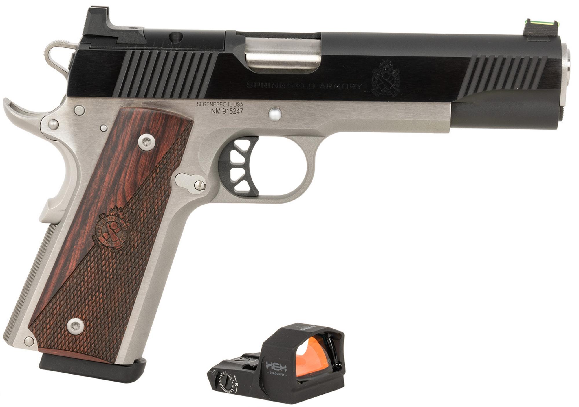 Springfield 1911 Ronin Pistol PX9121LAOSD, 10mm, 5", w/ Dragonfly Red Dot, Crossed Cannon Wood Grips, Stainless Steel Finish, 8 Rds