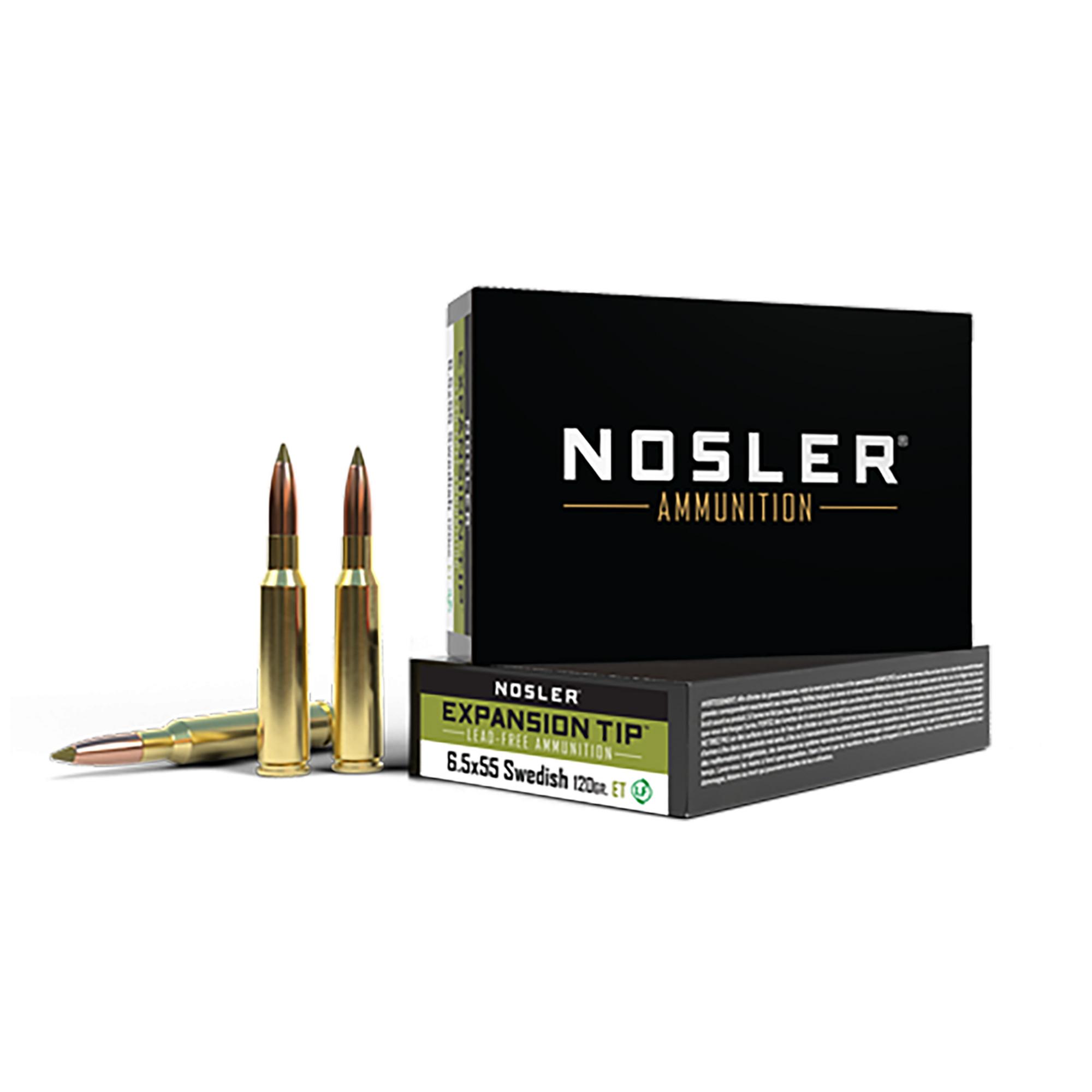Nosler E-Tip Rifle Ammunition 40015, 6.5x55 Swedish, Expansion Tip, 120 gr, 2756 fps, 20 Rd/Bx