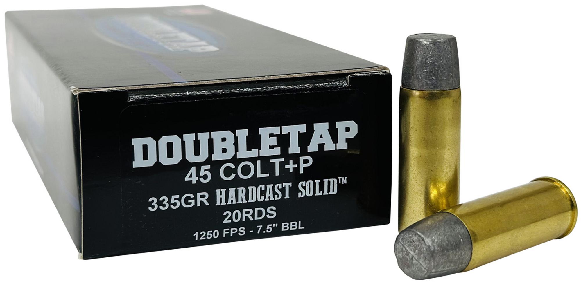 DoubleTap Pistol Ammunition 45P335HC, 45 Colt, Hard Cast Solid, 335 gr, 1250 fps, 20 Rd/Bx