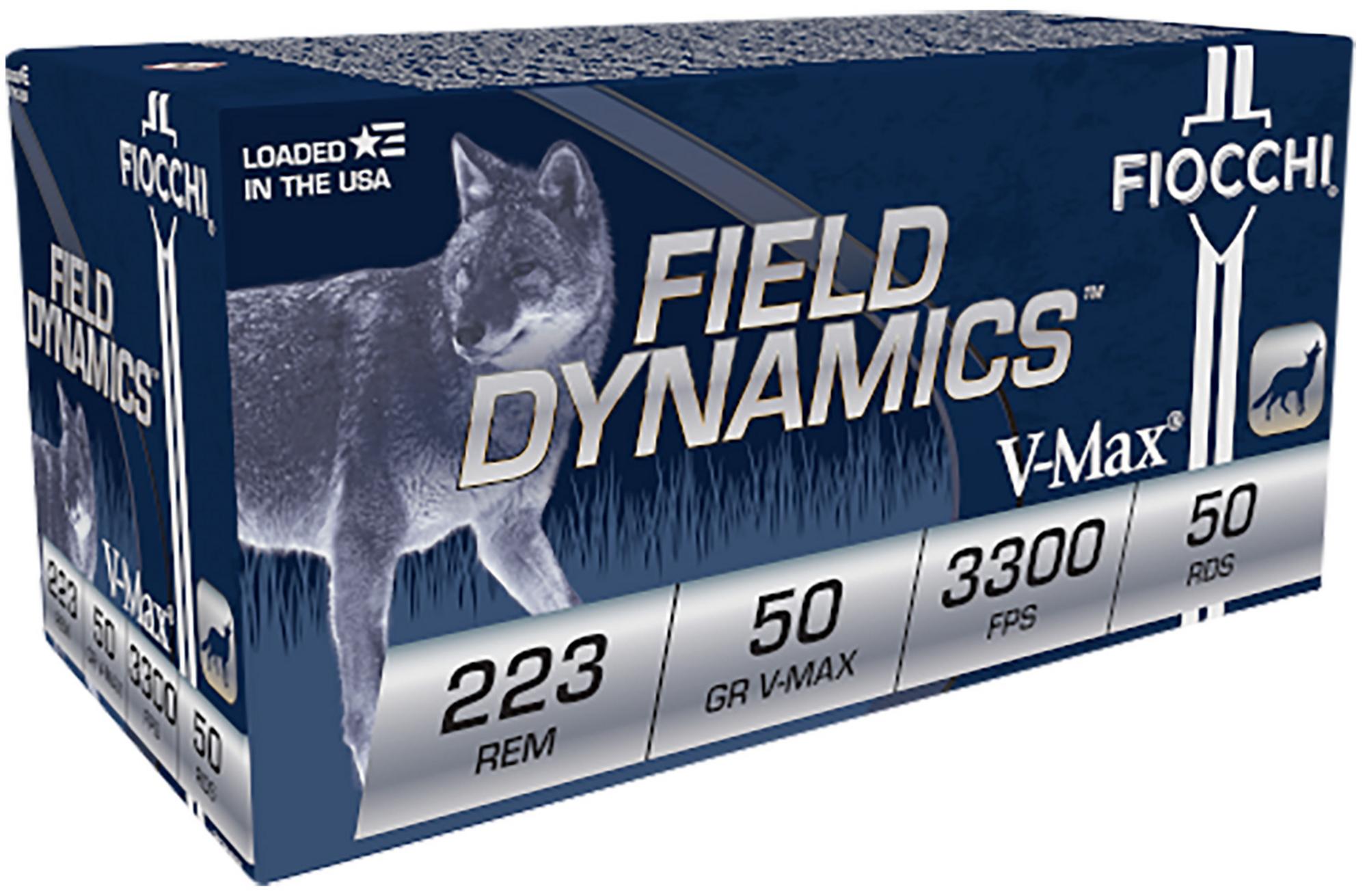 Fiocchi Field Dynamics Rifle Ammunition 223HVA20, 223 Remington, V-Max, 50 gr, 20 Rd/Bx