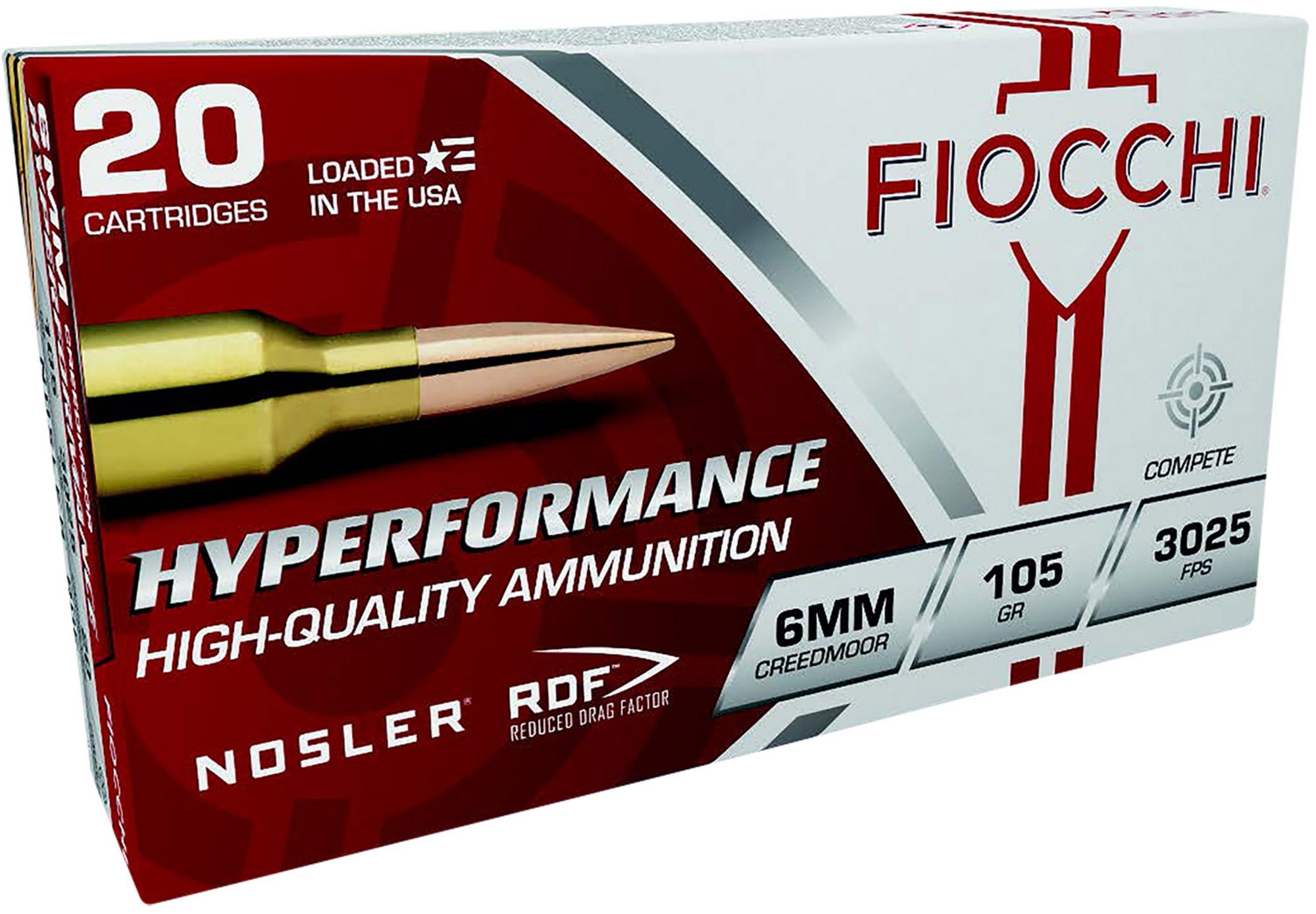 Fiocchi Hyperformance Rifle Ammunition 6CMRD, 6mm Creedmoor, Nosler Reduced Drag Factor, 105 gr, 3025 fps, 20 Rd/Bx