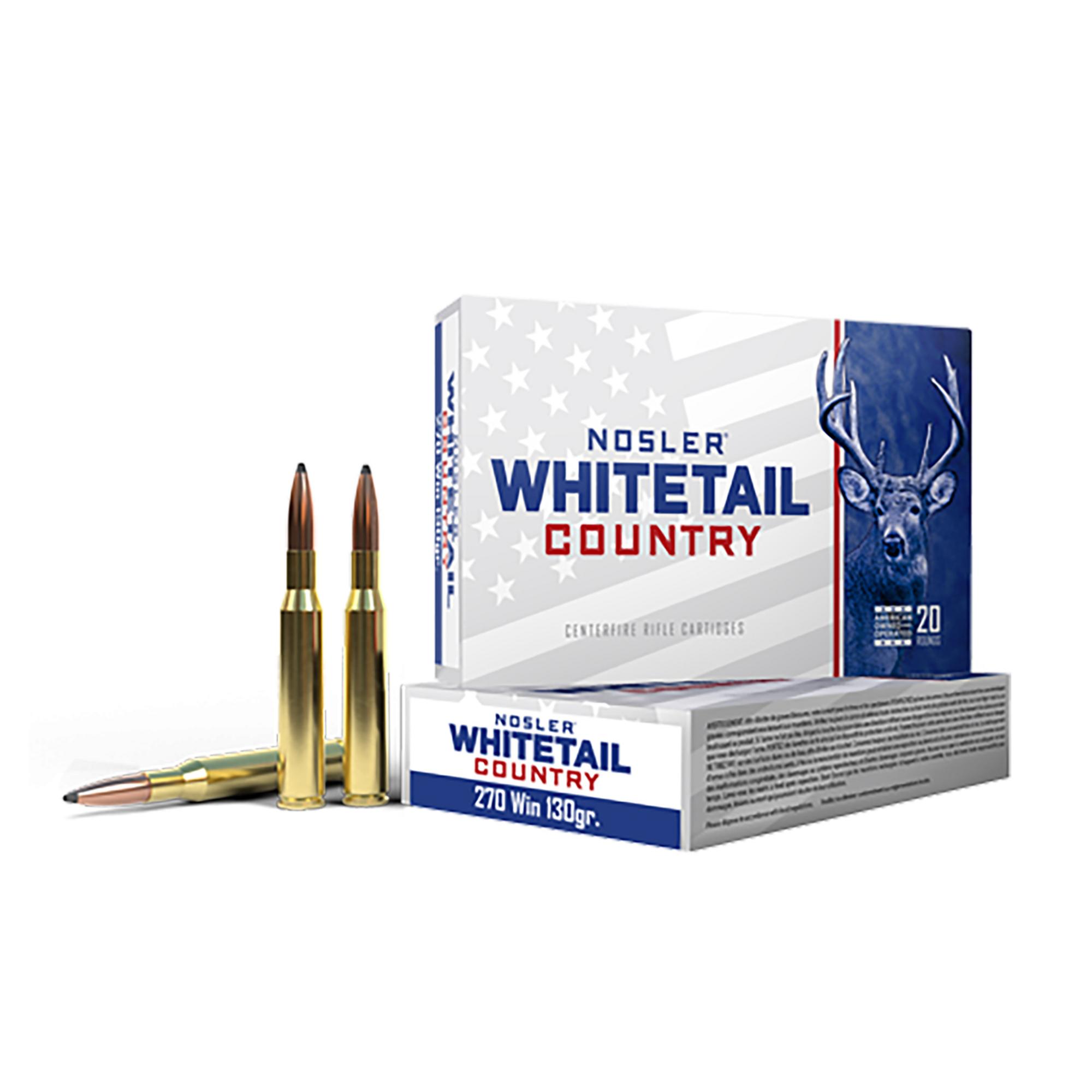 Nosler Whitetail Country Rifle Ammunition 40110, 270 Win, Spitzer Boat Tail, 130 gr, 20 Rd/Bx