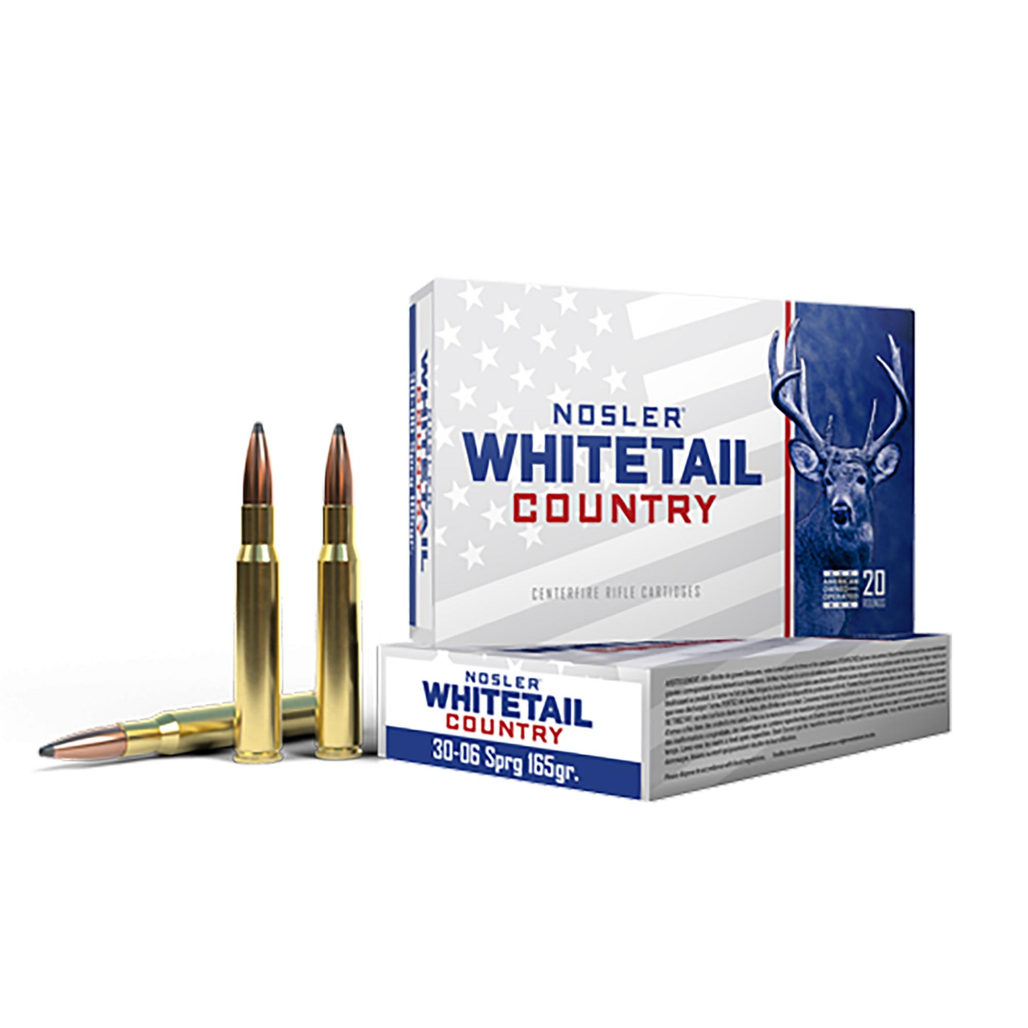 Nosler Whitetail Country Rifle Ammunition 40125, 30-06 Springfield, Spitzer Boat Tail, 165 gr, 20 Rd/Bx