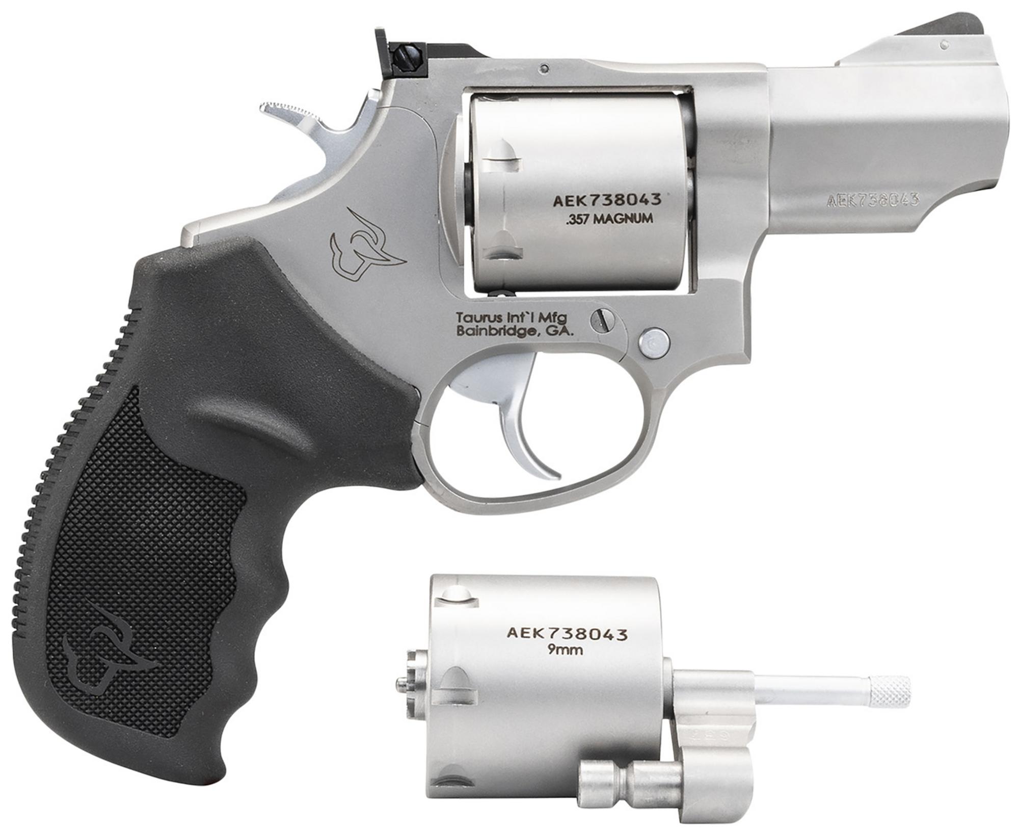 Taurus 692 Revolver 2692029, 357 Mag w/9mm Cylinder, 2.50", Black Rubber Grip, Stainless Steel Finish, 7rd
