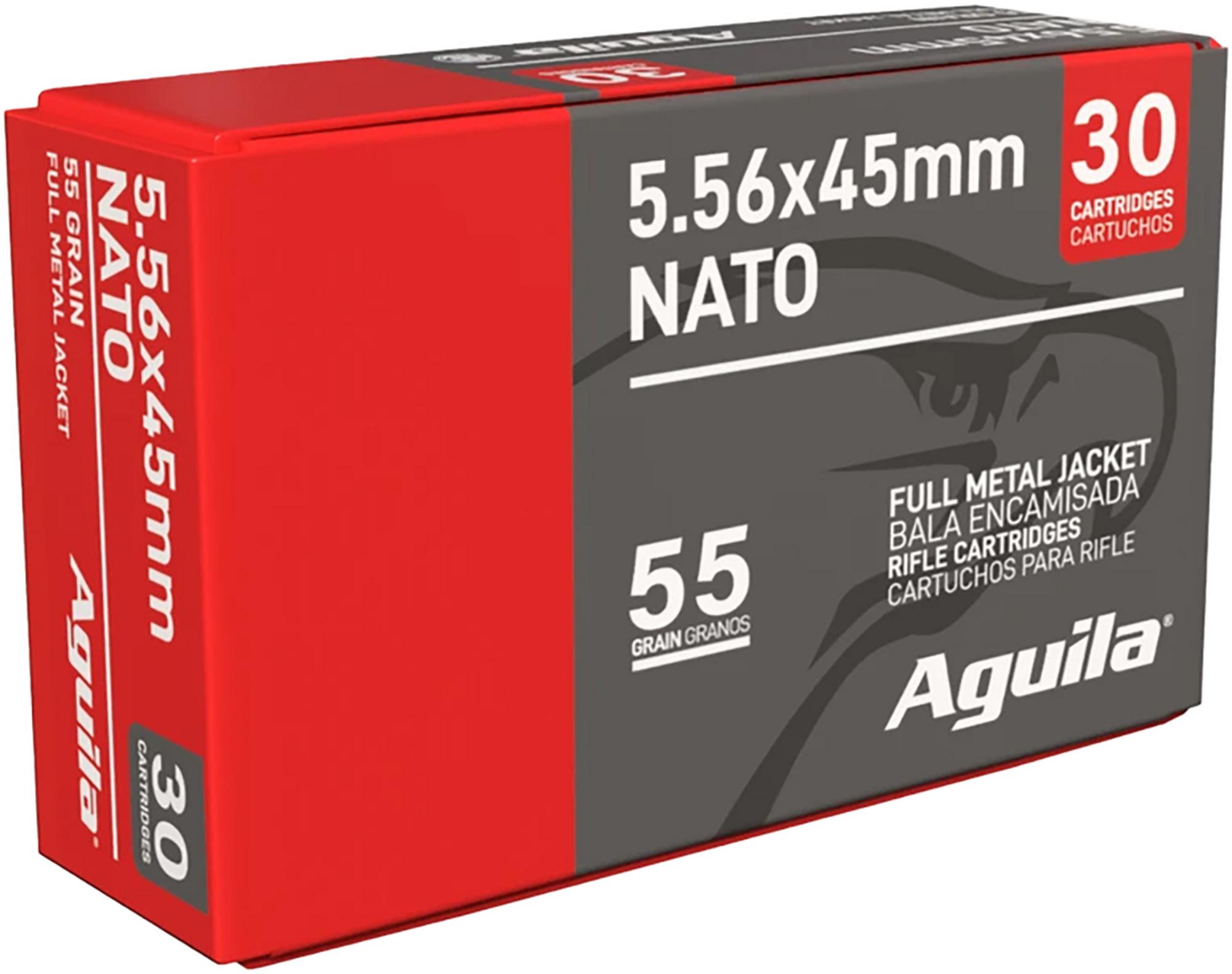 Aguila Rifle Ammunition 1E556155, 5.56x45mm NATO, Full Metal Jacket, 55 gr, 3164 fps, 30 Rd/Bx