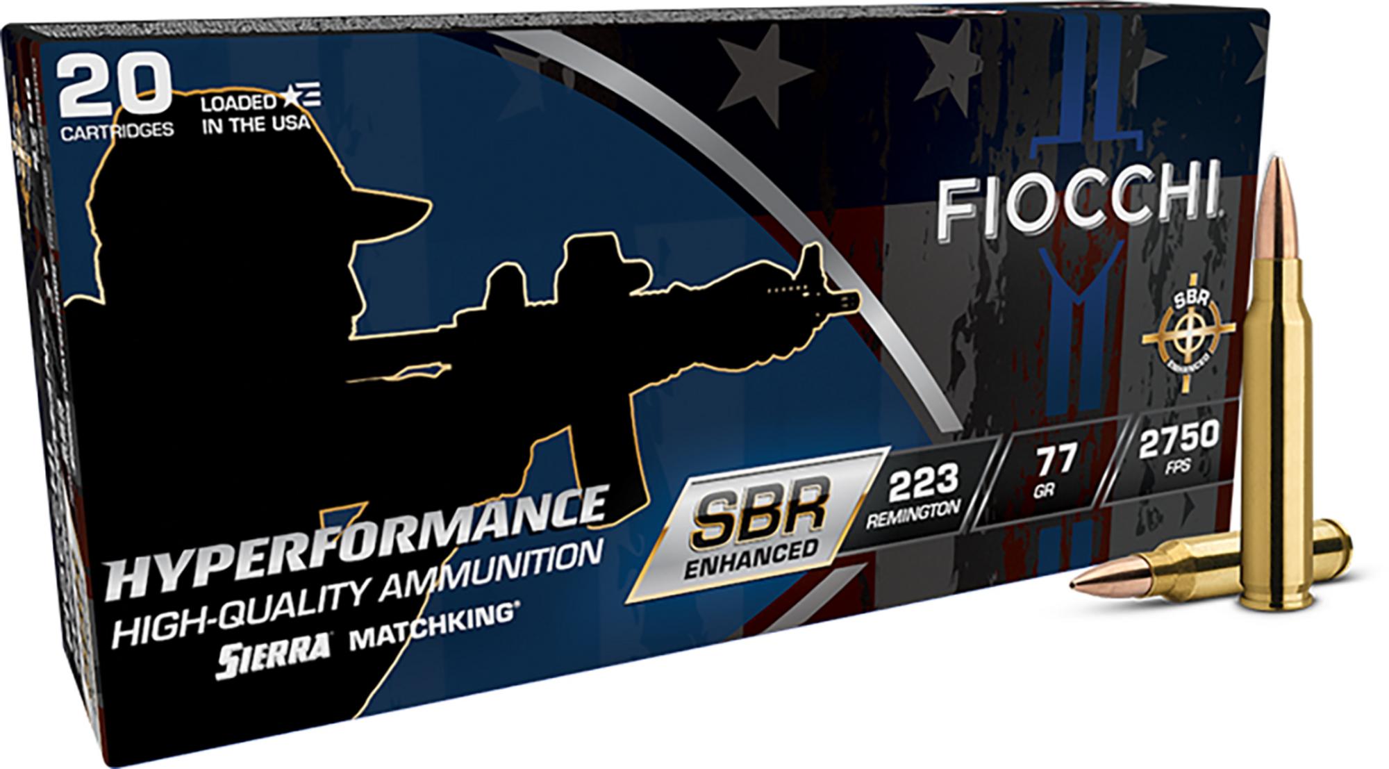 Fiocchi Hyperformance Rifle Ammunition 223SBRD, 223 Remington, Hollow Point Boat Tail, 77 gr, 2750 fps, 20 Rd/Bx