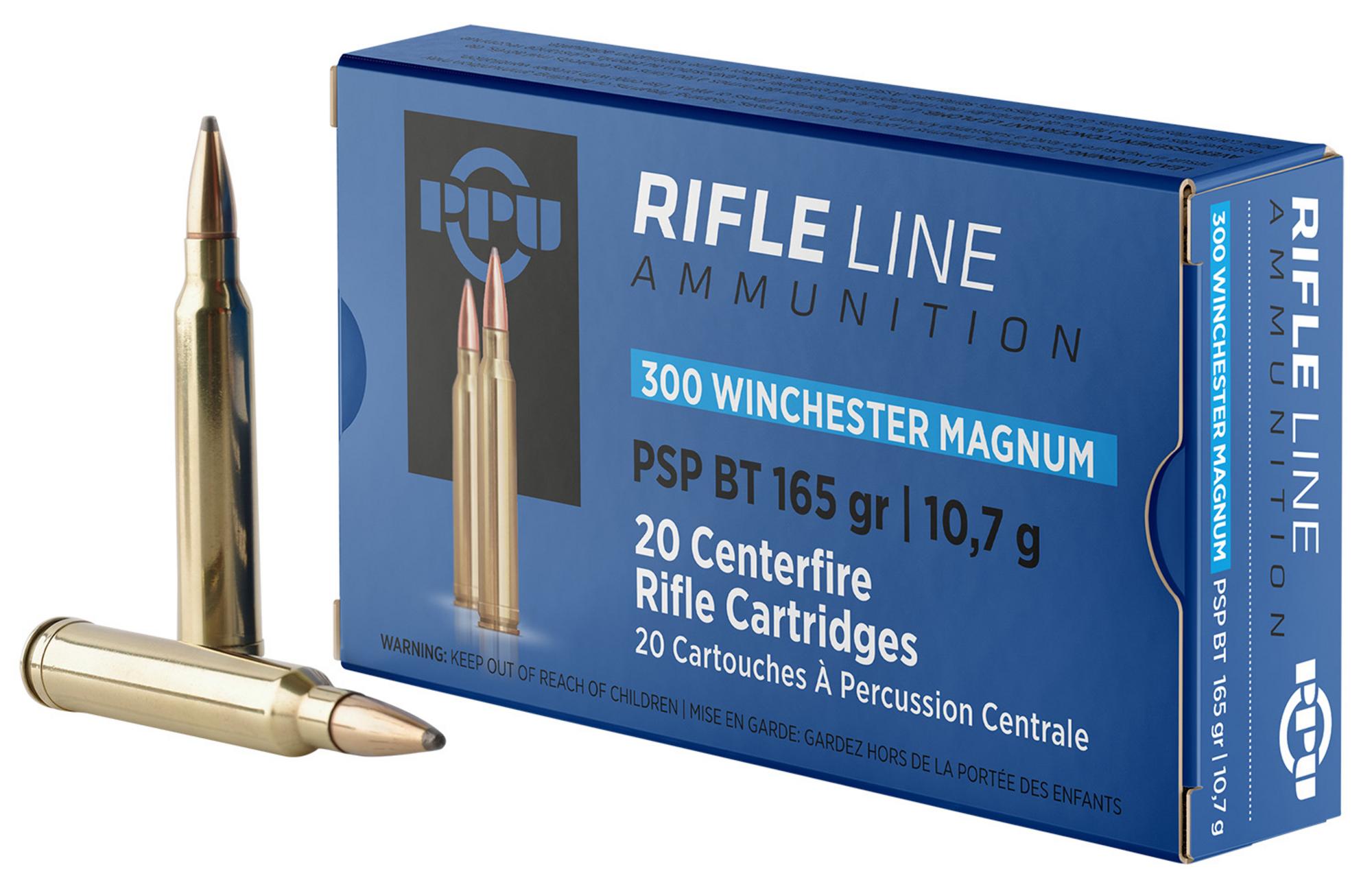 Prvi Partizan Rifle Ammunition PP3002, 300 Win Mag, Soft Point Boat Tail, 165 gr, 3050 fps, 20 Rd/Bx