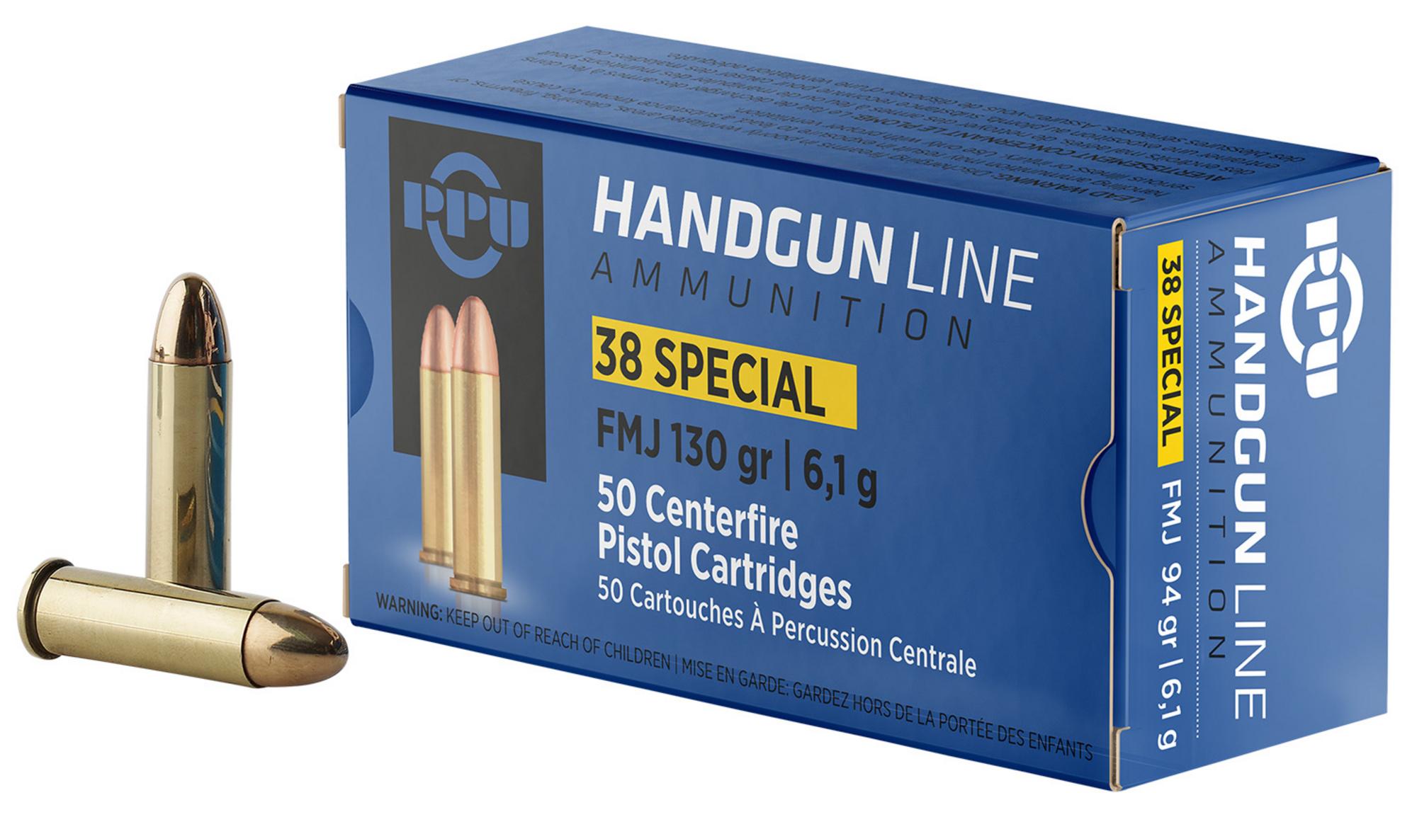 Prvi Partisan Pistol Ammunition PPH38SF, 38 Special, Full Metal Jacket, 130 gr, 1017 fps, 50 Rd/Bx