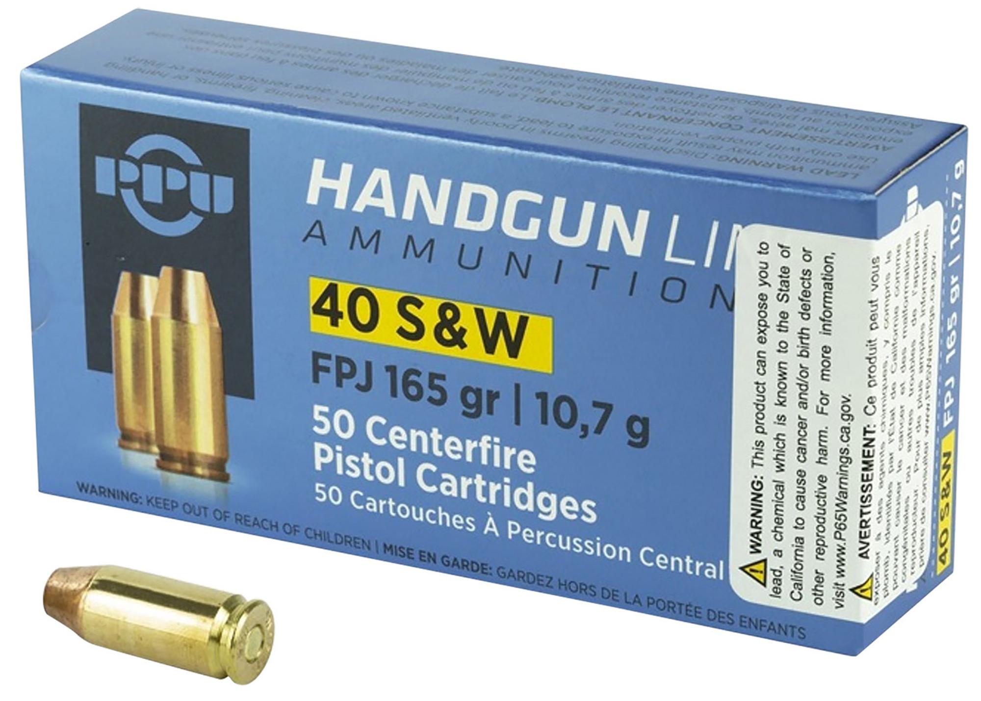 Prvi Partisan Pistol Ammunition PPH40F, 40 S&W, Flat Point Jacketed, 165 gr, 1000 fps, 50 Rd/Bx