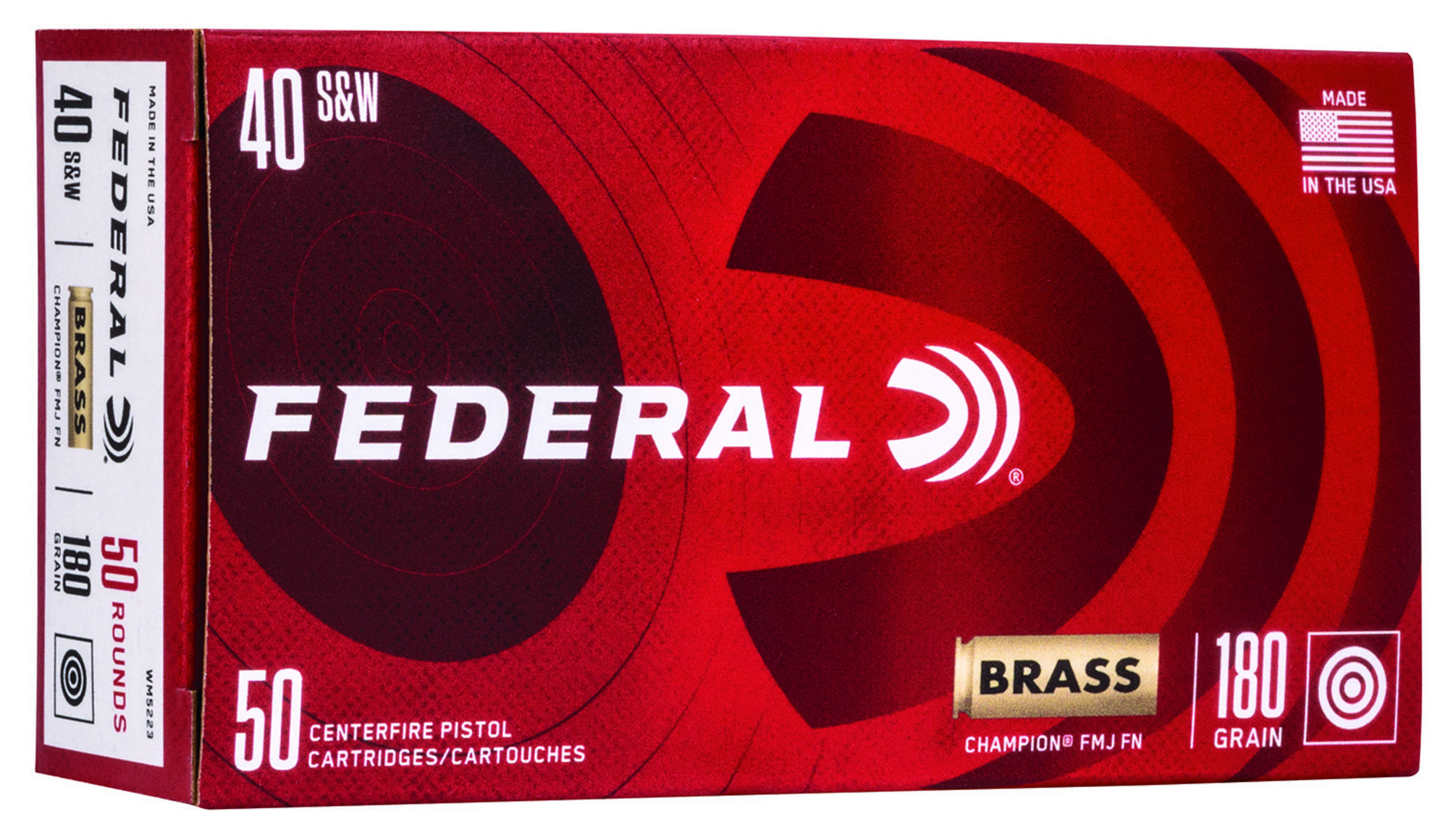 Federal Champion Training Pistol Ammunition WM5223, 40 S&W, Full Metal Jacket, 180 gr, 1000 fps, 50 Rd/Bx