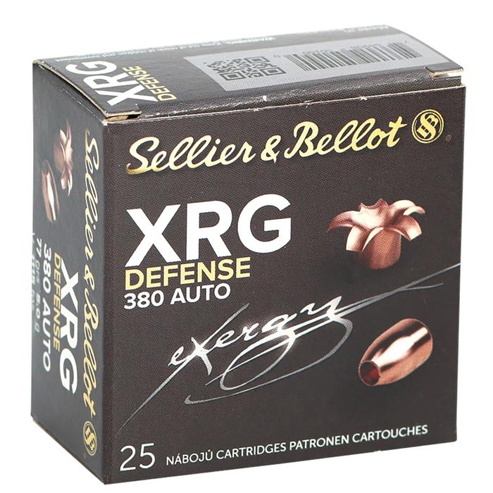 Sellier & Bellot Pistol Ammunition SB380XA, 380 Automatic Colt Pistol ACP, Solid Copper Hollow Point, 77 gr, 1116 fps, 25 Rd/Bx
