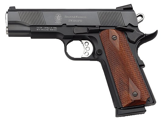 Smith & Wesson 1911PD Pistol 108283, 45 ACP, 4 1/4", Wood Grip, Black Finish, 8 Rd, Fixed Sights