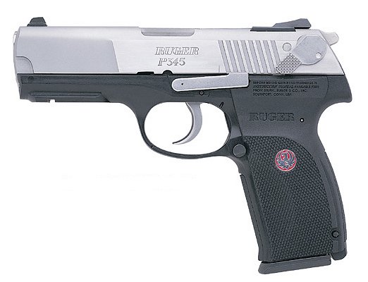 Ruger KP345PR Centerfire Pistol 6645, 45 ACP, 4 1/4 in, Check Polymer Grip, Stainless Slide/Black Frame, 8 Rd