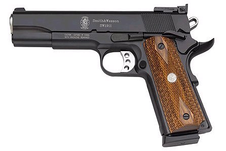 Smith & Wesson 1911 Pistol 108299, 45 ACP, 5", Checkered Walnut Grip, Blue Steel Finish, 8 Rd