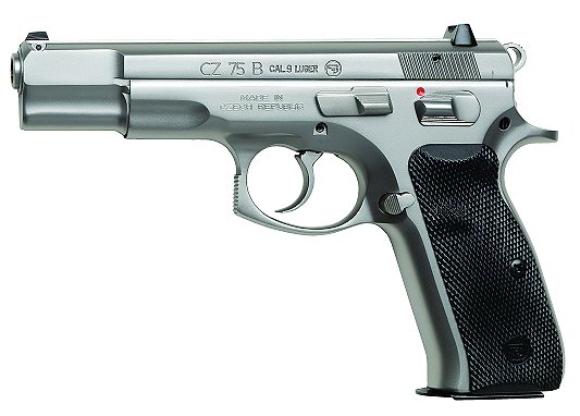 CZ 75B Semi-Auto Pistol 01123, 40 S&W, 4.7", Black Plastic Grip, Satin Nickel Finish, 10 Rd