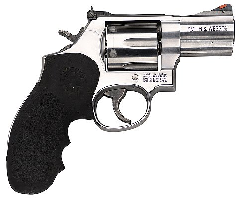 Smith & Wesson 686 Revolver 164231, 357 Magnum, 2 1/2", Rubber Grip, Stainless Finish, 6 Rd, Red Ramp Sights, Round Butt