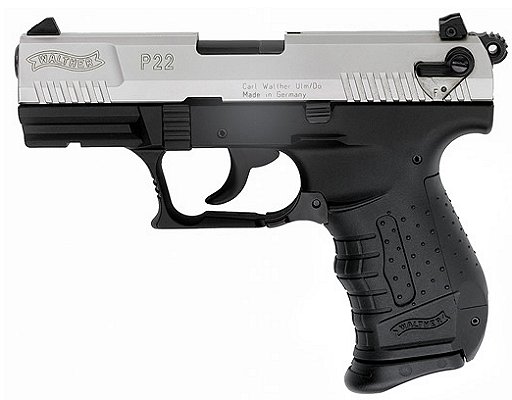 Walther P22 Semi-Auto Pistol CAP22004, 22 LR, 3.4", Polymer Grip, Nickel Finish, 10 Rd