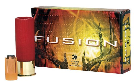 Federal Premium Fusion F154FS, 12 Gauge, 2-3/4", 3/4 oz, 1900 fps, Copper Jacketed Lead Sabot Slug, 5 Rd/bx