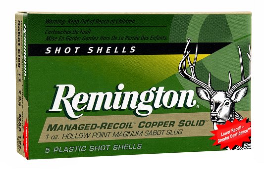 Remington Express Managed Recoil Copper Slug RL12CS, 12 Gauge, 2-3/4", 1 oz, 1200 fps, Copper Sabot Slug, 5 Rd/bx