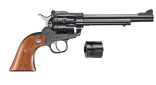 Ruger Single Six NR6L Revolver 10622, 22 LR / 22 WMR, 6 1/2 in, Check Black Rubber Grip, Blue Finish, 6 Rd, Adj Sights