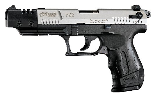 Walther P22 Semi-Auto Pistol WAP22006, 22 LR, 5", Polymer Grip, Nickel Finish, 10 Rd
