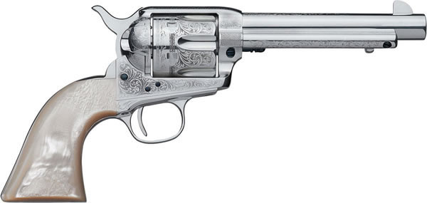 Uberti 1873 Limited Ed Engraved Cattleman Revolver NM Stainless Steel U356076, .45 Colt, 4 ¾", Pearl Style Grip, Stainless Finish