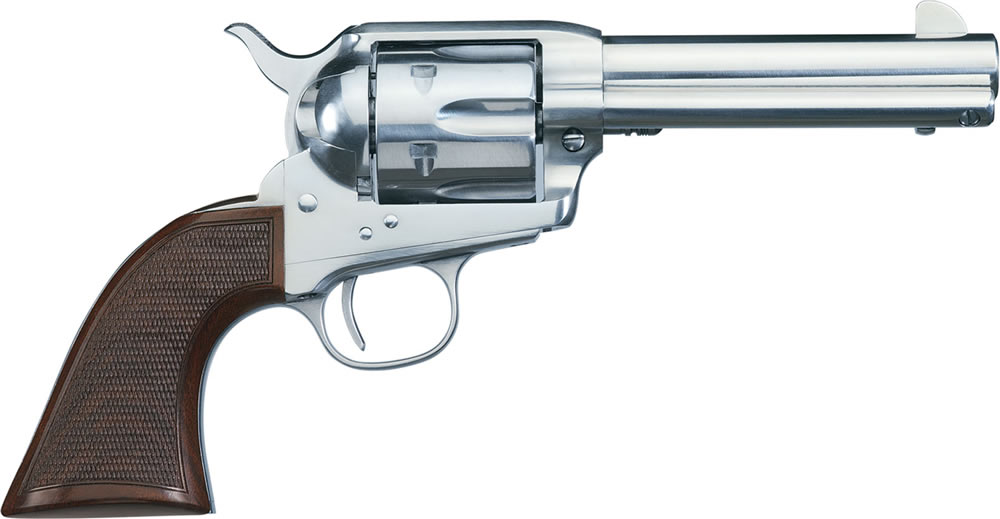 Uberti 1873 Cattleman El Patron Revolver U345076, .45 Colt, 4 &frac34;", Checkered Walnut Grip, Stainless Steel Finish