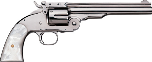 Uberti 1875 No. 3 2nd Model Top Break Revolver U348570, 45 Colt, 3.5", Pearl-style Stock, Nickel Finish